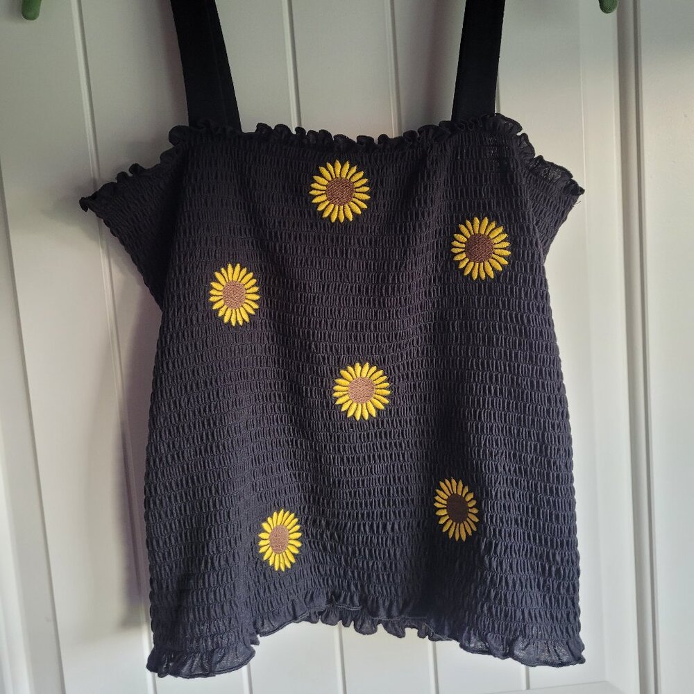SUNFLOWER TANK TOP Black Size XL Juniors Stretchy